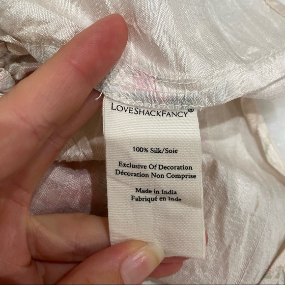 LoveShackFancy Violet Ruched Pink Floral Silk Mini Dress with Puff Sleeves - Picture 12 of 14